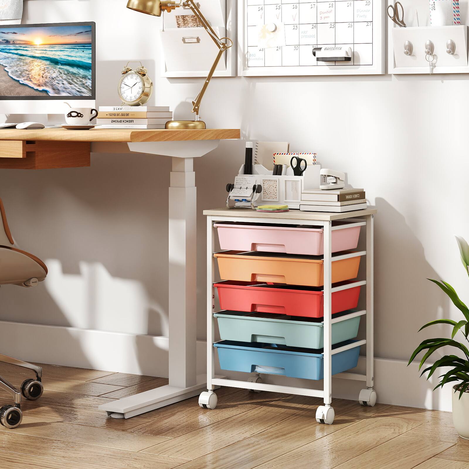 Costway 5 Drawer Art & Craft Storage Carts, Storage Cart with 4 ...