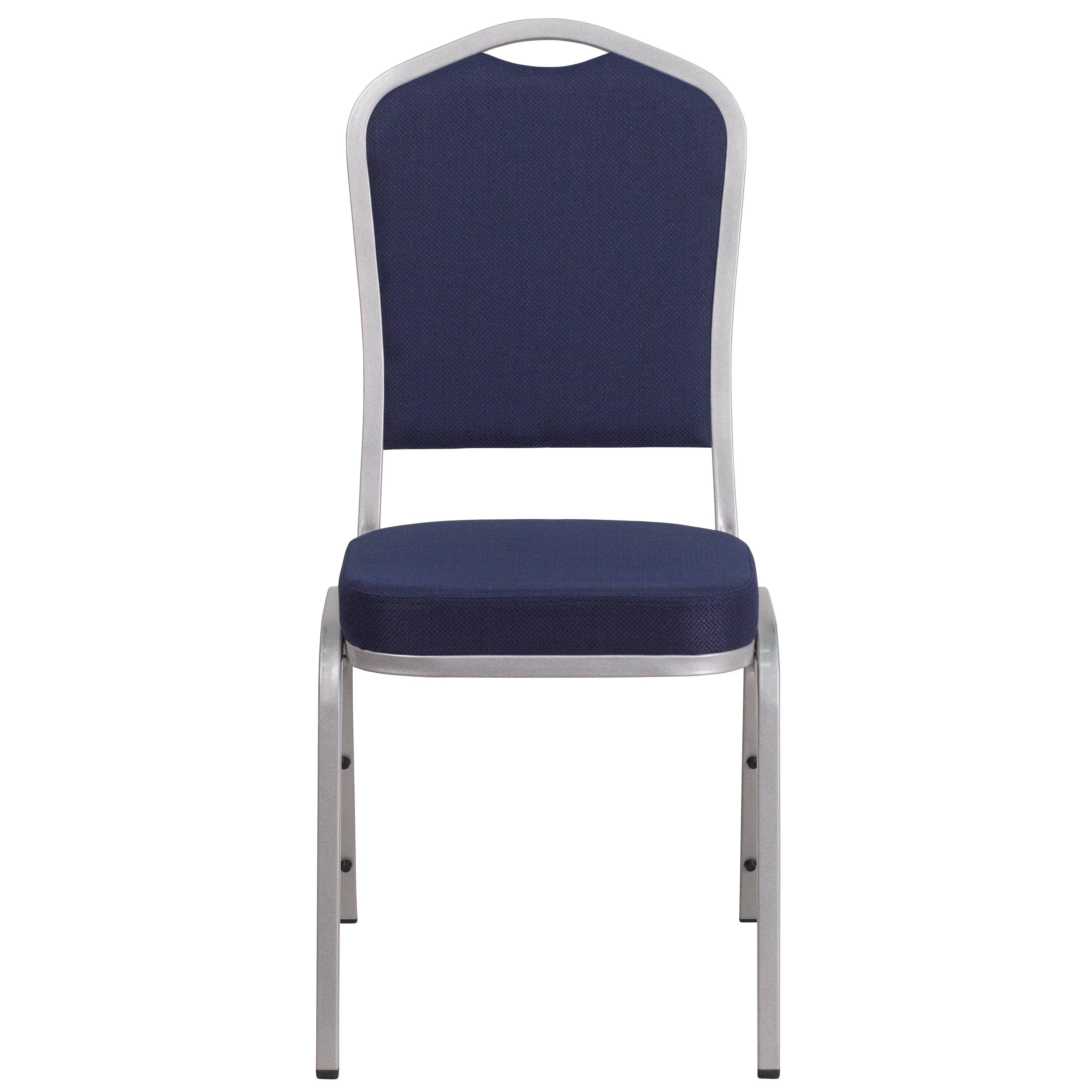 Alt View 7. Emma + Oliver - Crown Back Stacking Banquet Dining Chair - Navy Fabric/Silver Frame.