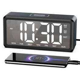 Dazzed Corner - Wooden Alarm Clock with Mirror LED Display, Dual Alarms - Black