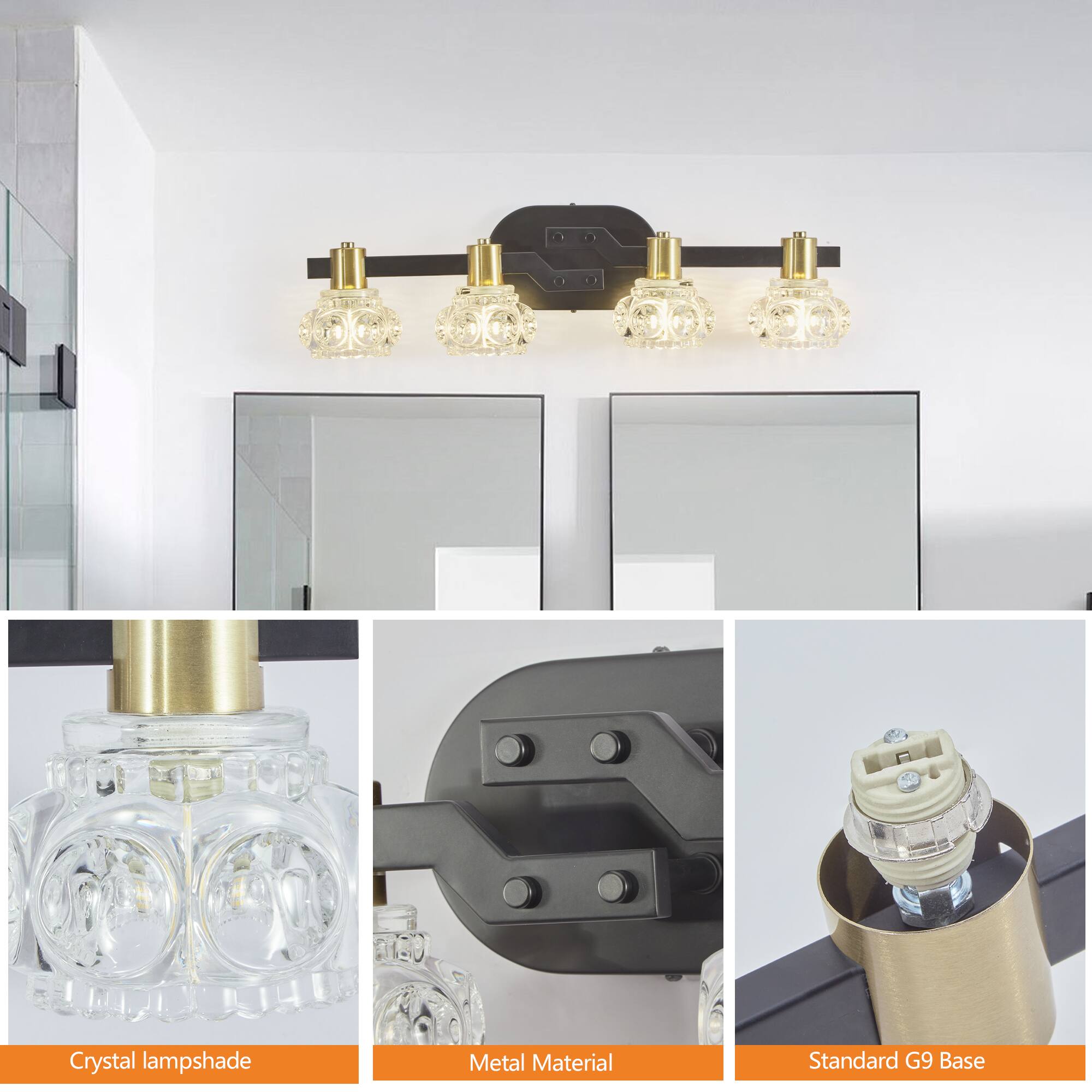 Crystal lampshade  
Metal Material  
Standard G9 Base