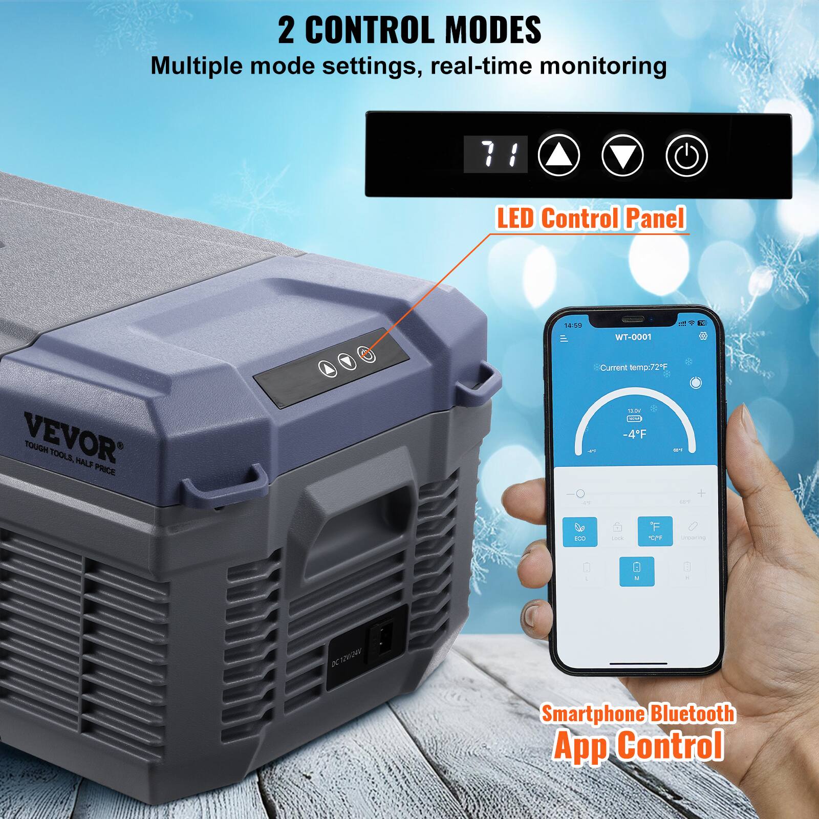 2 CONTROL MODES
Multiple mode settings, real-time monitoring
LED Control Panel
Smartphone Bluetooth App Control