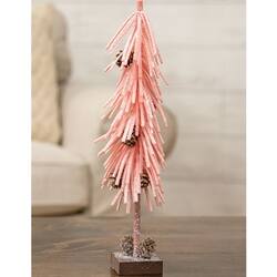 Angle. BreeBe - Pink Glittered Foamy Needle Pinecone Tree - 12"H - Pink.