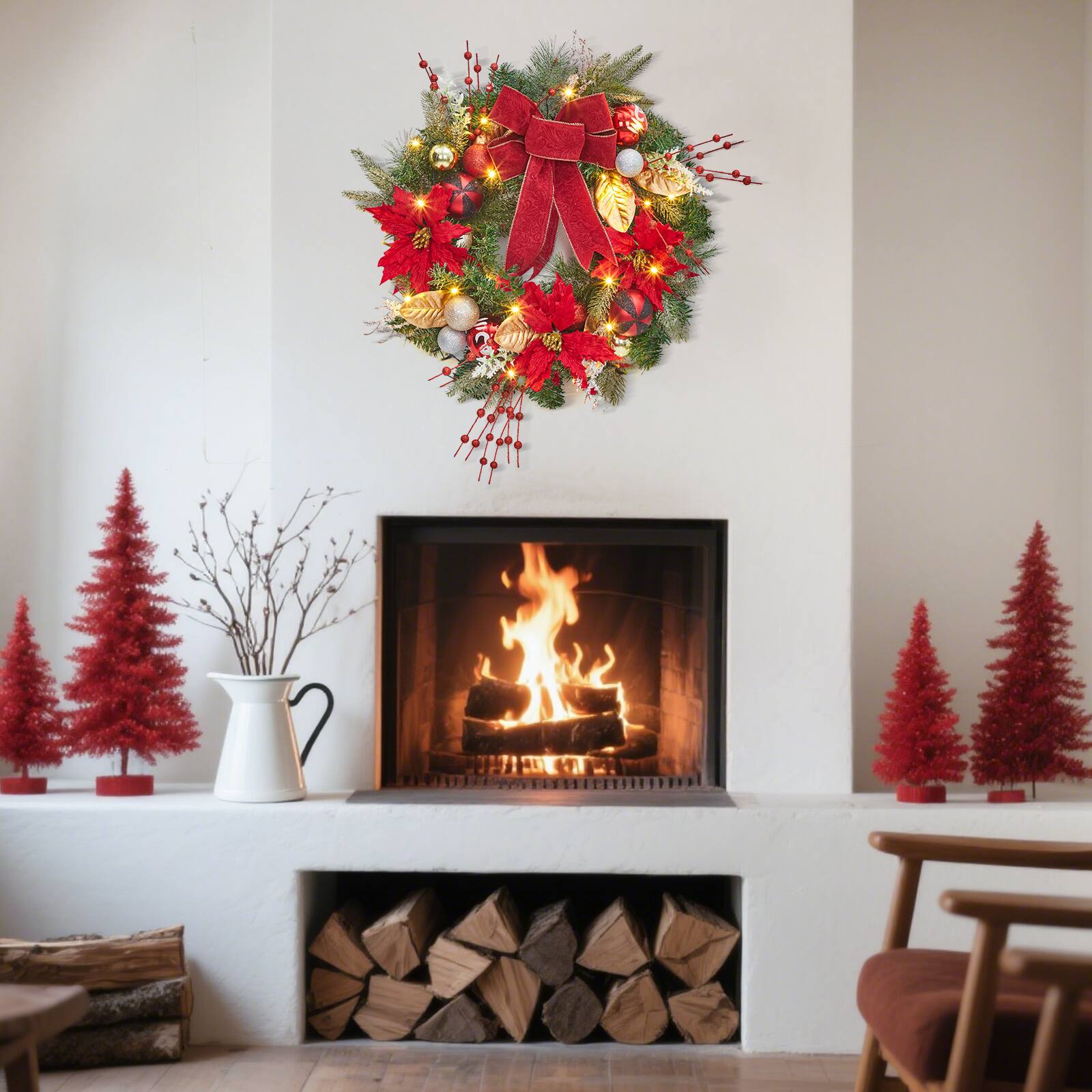 Alt View 1. Jojoka - 24 Inch Christmas Wreath for Grand Entryway and Entrance Displays - Green.