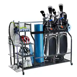 VEVOR - Golf Storage Garage Organizer, 3 Golf Bag Stand Holder and Other Sports Equipment Storage Rack - Black