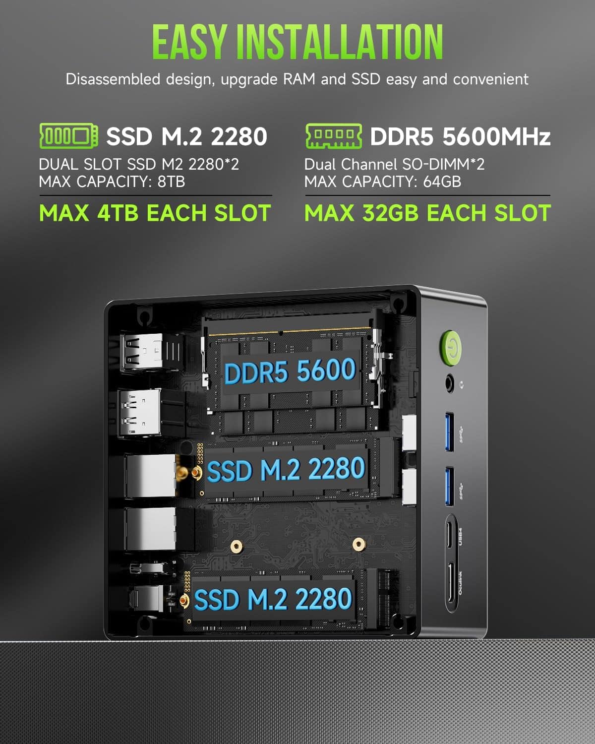 GMKtec Gaming PC, K11 AMD Ryzen 9 8945HS(8C/16T, Up to 5.2GHz