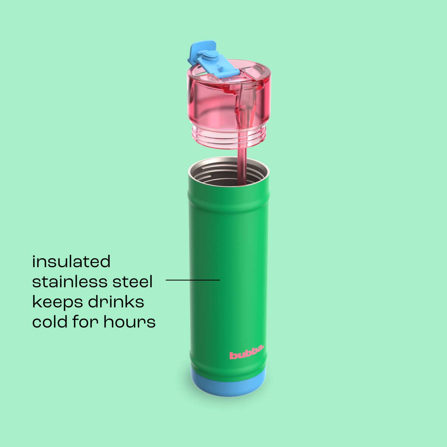 insulated stainless steel keeps drinks cold for hours
bubba