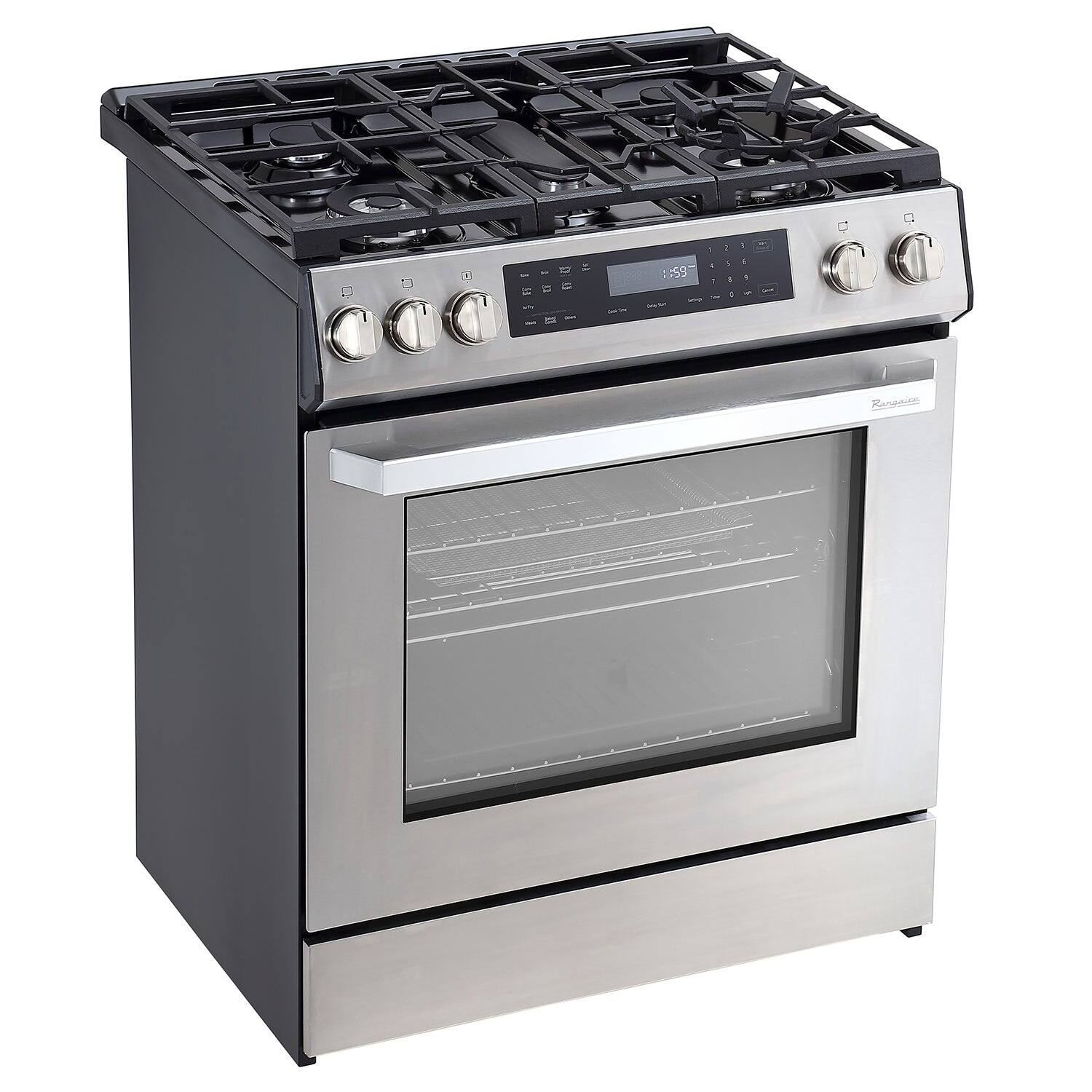Left. Rangaire - Rangaire 30" Gas Range Self-cleaning Air Fry True Convection Oven Slide-in Stainless Steel RRG303GS - Stainless steel.