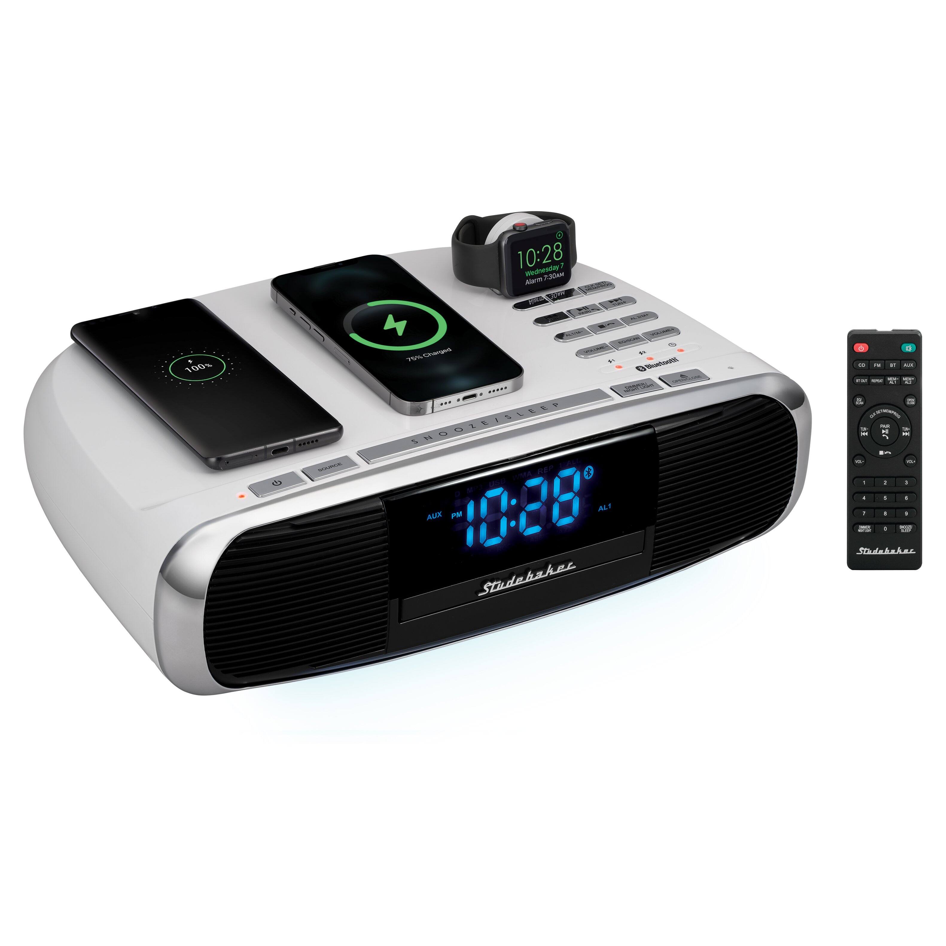 Left. Studebaker - Workstation Hi-Fi CD Clock Radio and Wireless Charging Station - White.