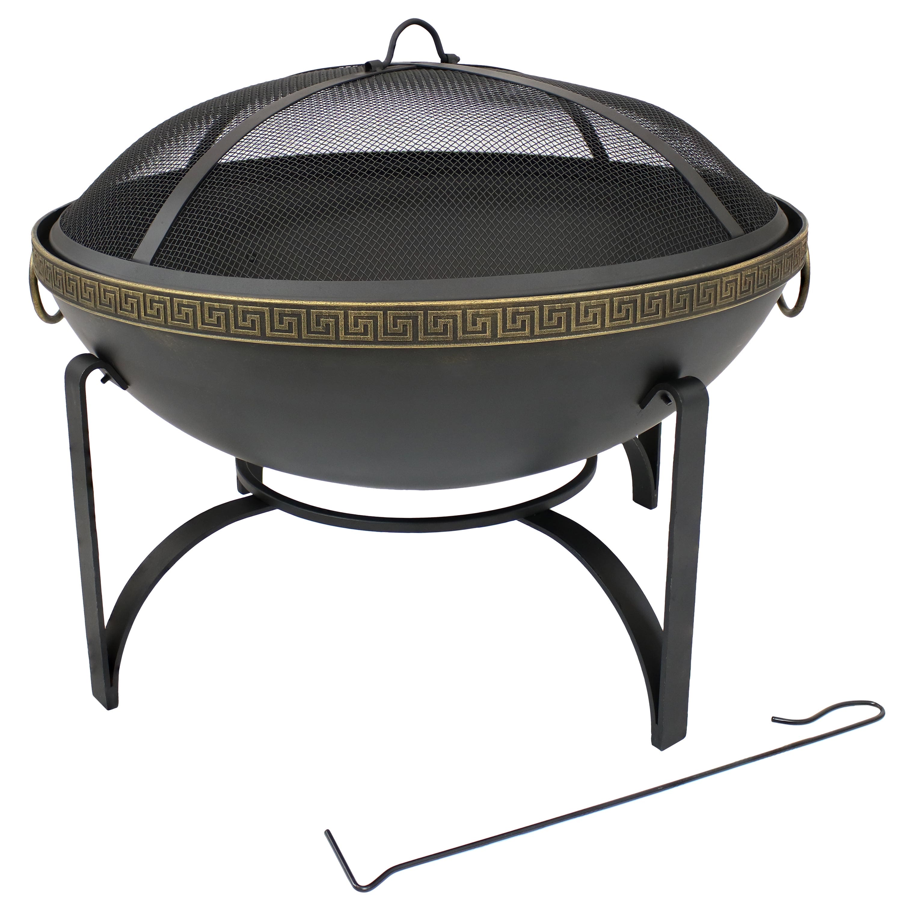 Sunnydaze - 26 in Steel Outdoor Fire Bowl with Handles and Spark Screen - Black