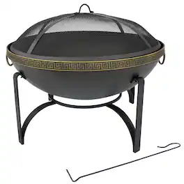 Sunnydaze - 26 in Steel Outdoor Fire Bowl with Handles and Spark Screen - Black