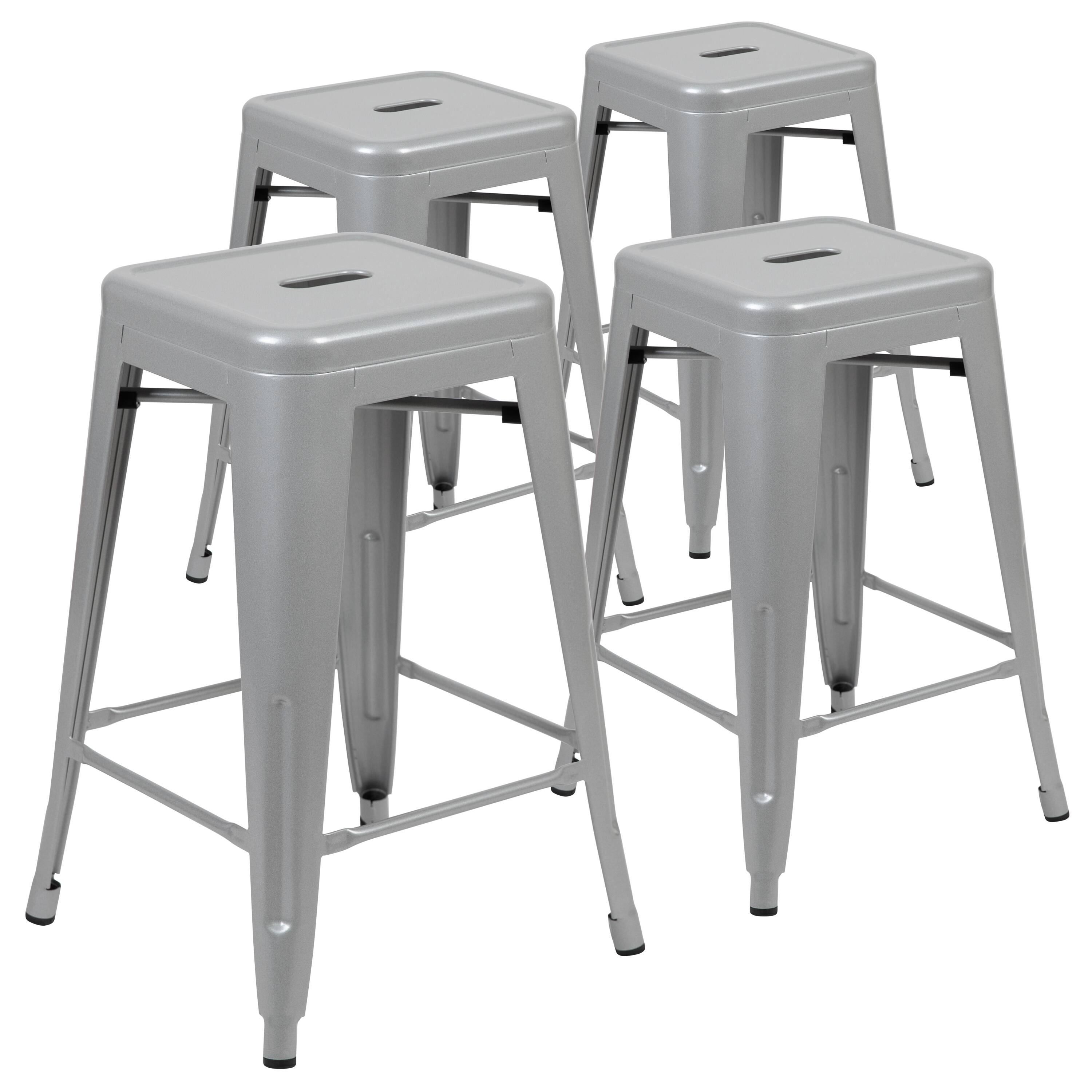 Alt View 1. Emma + Oliver - 4 Pack 24" High Metal Indoor Counter Bar Stool - Stackable Stool - Silver.