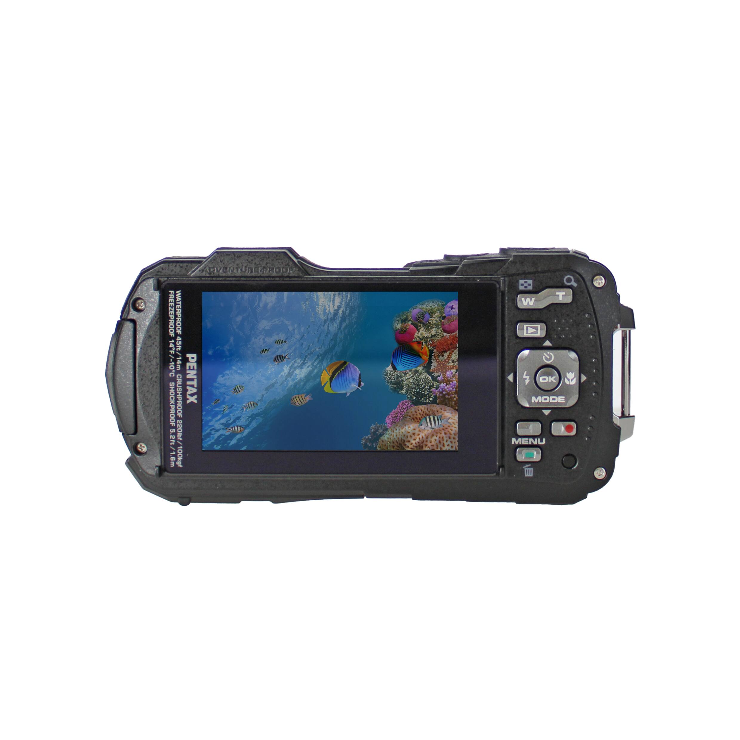 3 IN 1 FREEZEPROOF WATERPROOF CRUSHPROOF SHOCKPROOF PENTAX 4LB 1/14OX 14M 2V 100KGT MODE MENU