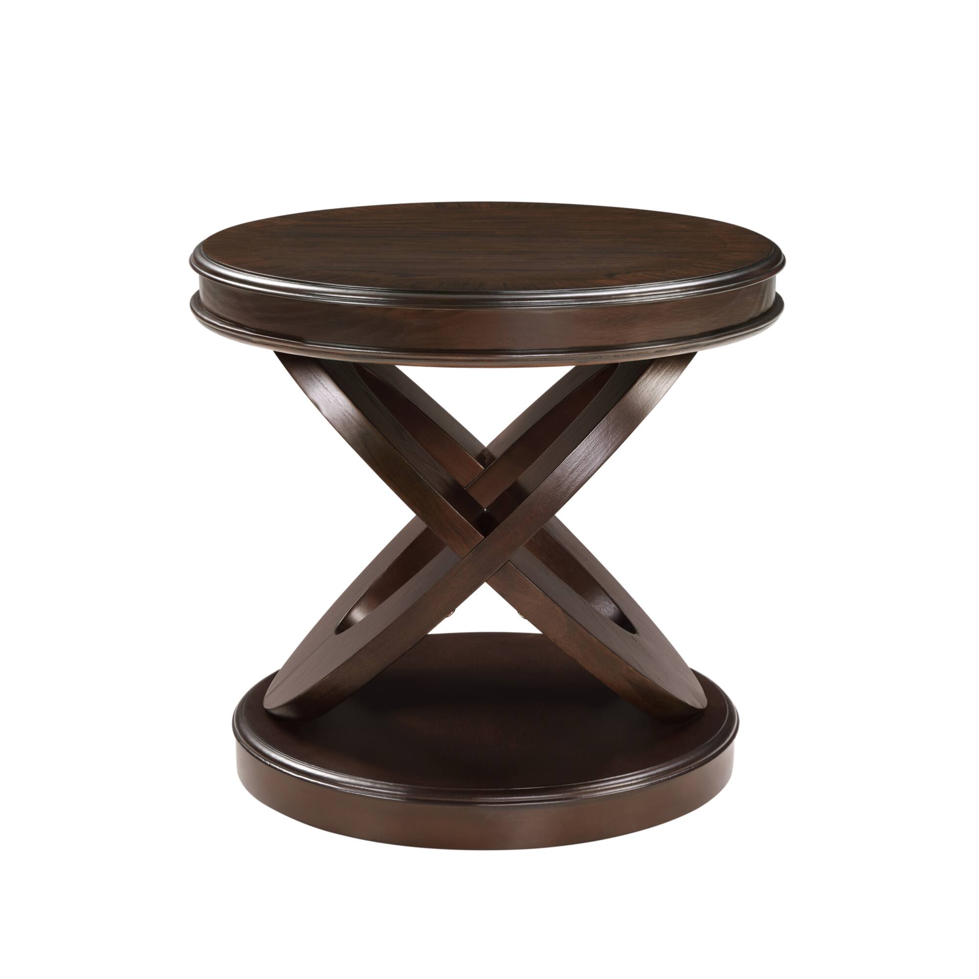 Alt View 7. GOODSILO - Retro Round Wooden End Table with X-Shape Base for Living Room or Dining Area - Espresso.