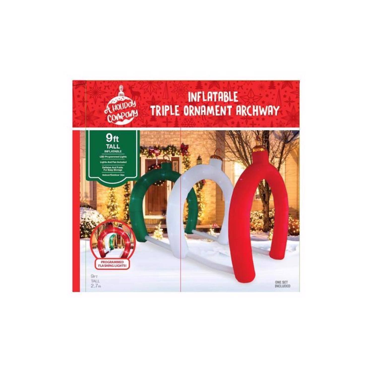 INFLATABLE ORNAMENT ARCHWAY  
TRIPLE ORNAMENT ARCHWAY  
9ft TALL  
PROGRAMMED FLASHING LIGHTS  
2.7m  
ONE SET INCLUDED