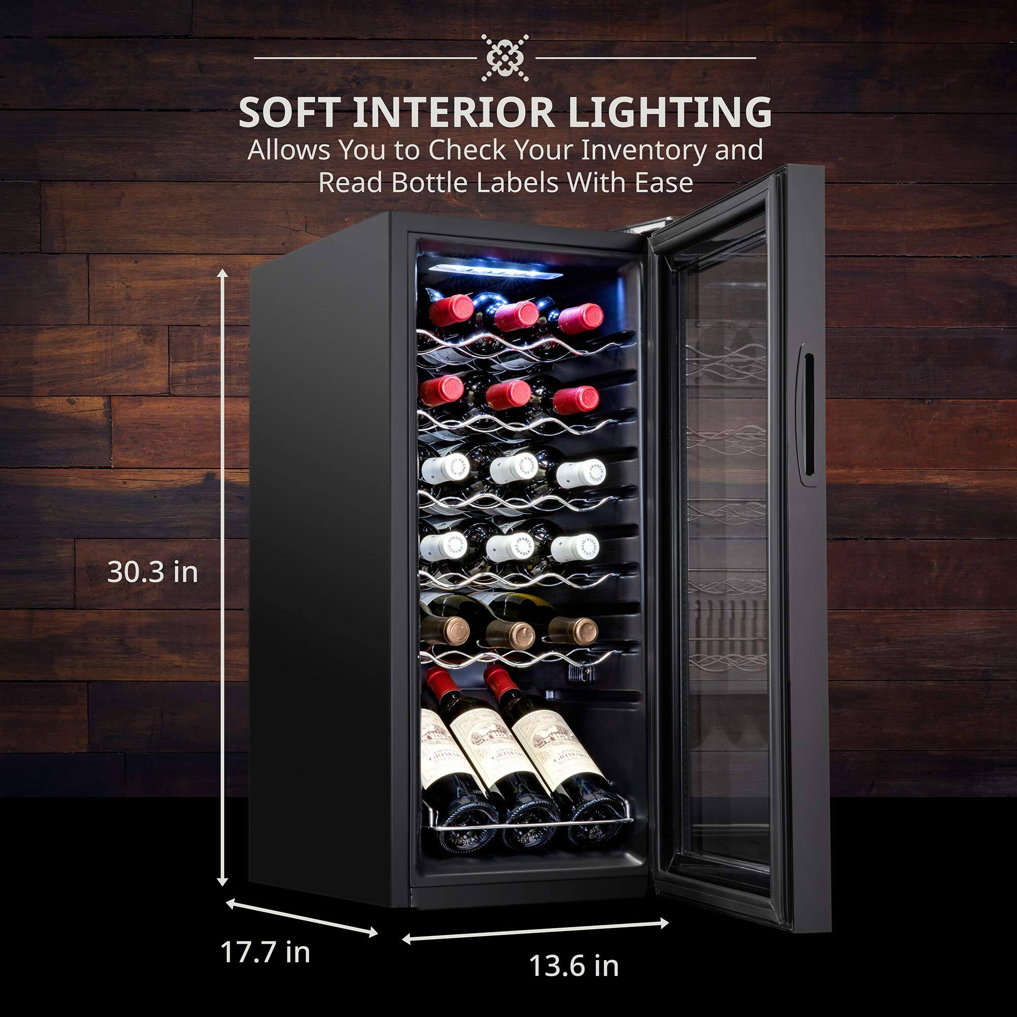 SOFT INTERIOR LIGHTING  
Allows You to Check Your Inventory and Read Bottle Labels With Ease  

30.3 in  
17.7 in  
13.6 in