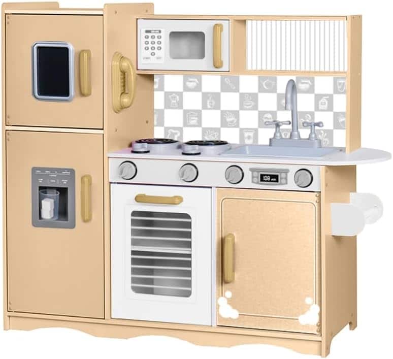 Lil' Jumbl - Kids Kitchen Playset, Pretend Kids Wooden Kitchen with Chalk Board & More - Blue - Natural