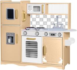 Lil' Jumbl - Kids Kitchen Playset, Pretend Kids Wooden Kitchen with Chalk Board & More - Blue - Natural