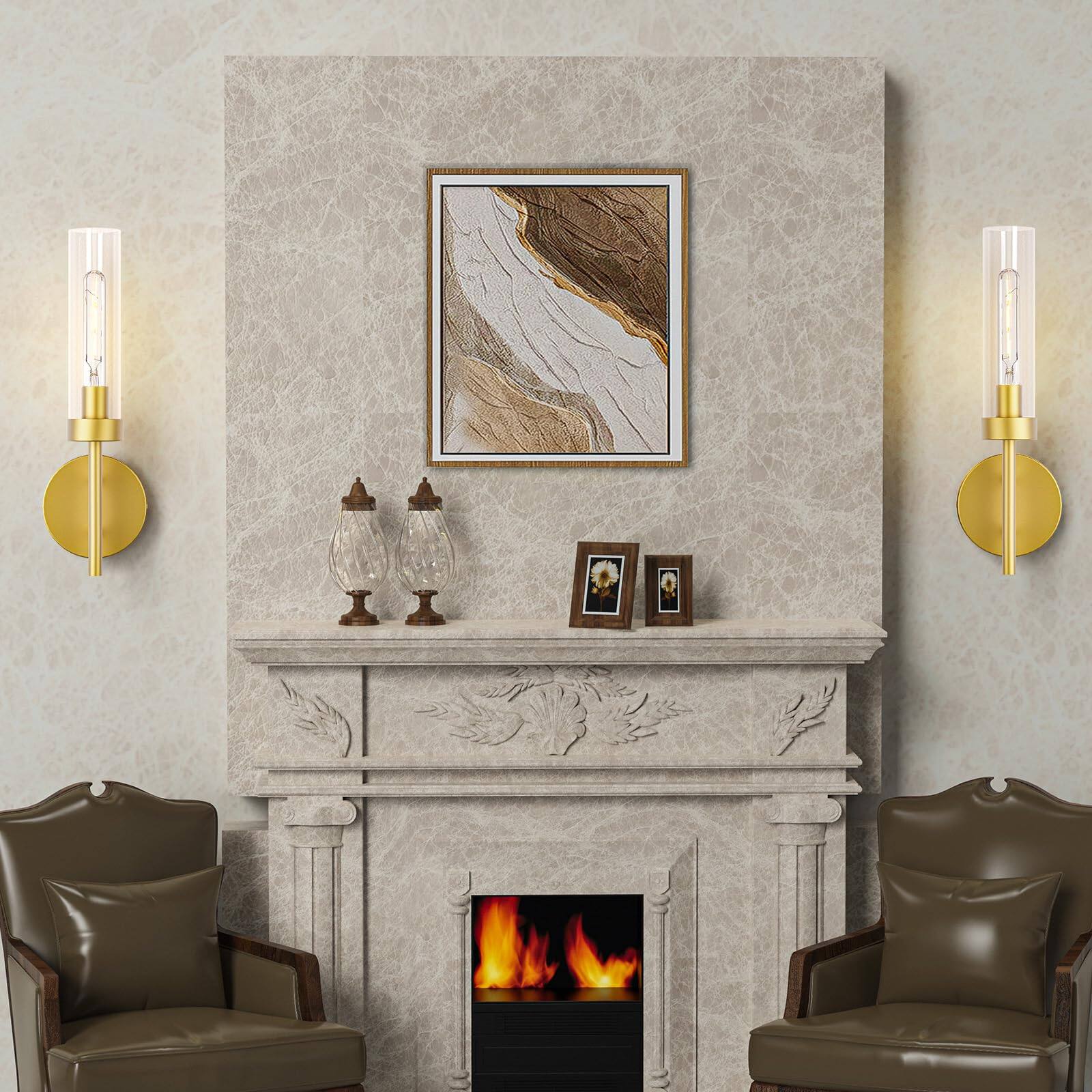 Left. E.P. Light - Set of 2 Modern Wall Sconces with Glass Lampshade - Gold.