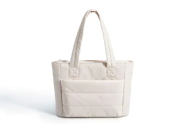 Front. Bagsmart - Puffer 8.3L Small Tote, Lightweight Water-Resistant Tote with 13.1" Laptop Compartment for Daily Commute - Cream.