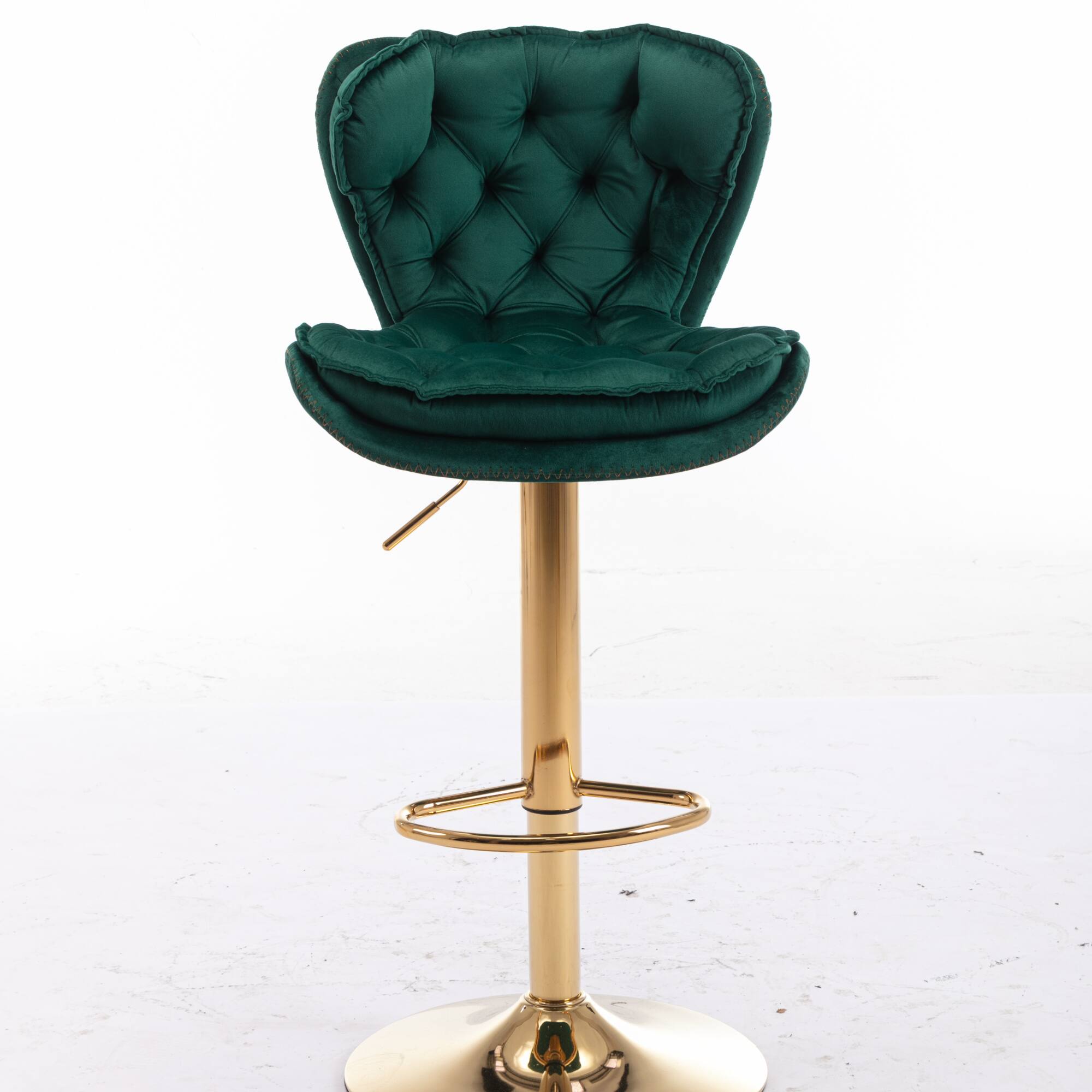 Alt View 2. GOODSILO - Set of 2 Adjustable Swivel Bar Stools with Chrome Footrest and Velvet Upholstery - Green.