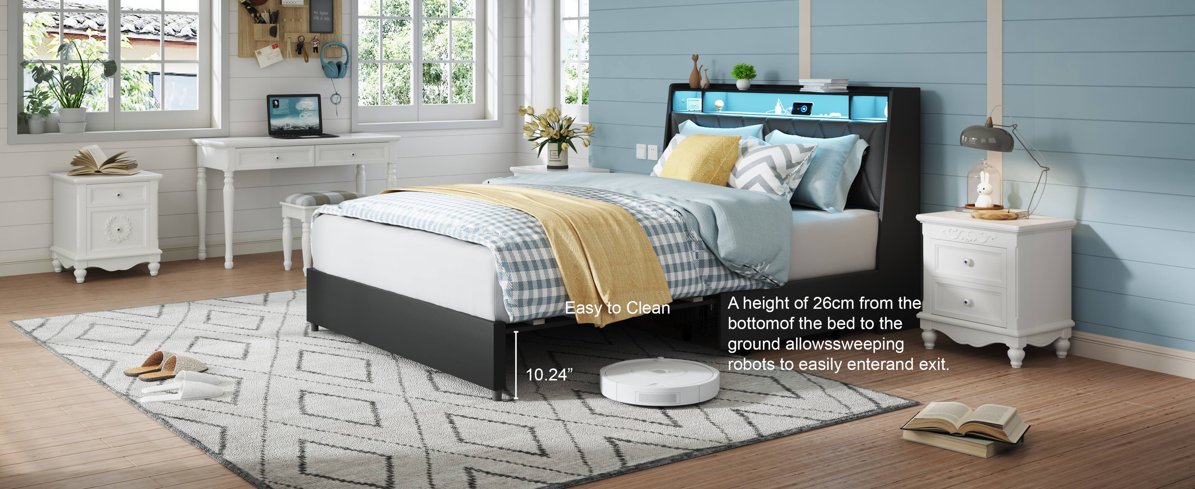 Easy to Clean  
A height of 26cm from the bottom of the bed to the ground allows sweeping robots to easily enter and exit.  
10.24"