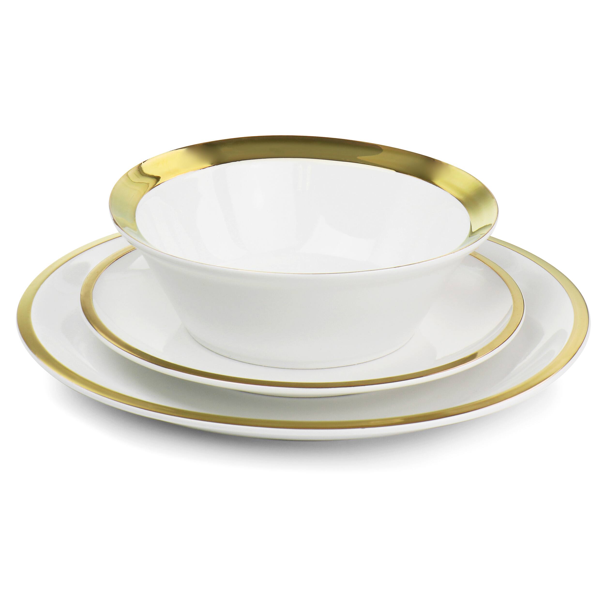 Alt View 2. Gibson - Gibson Home Premier Gold Fine Ceramic 12 Piece Dinnerware Set - White/Gold.