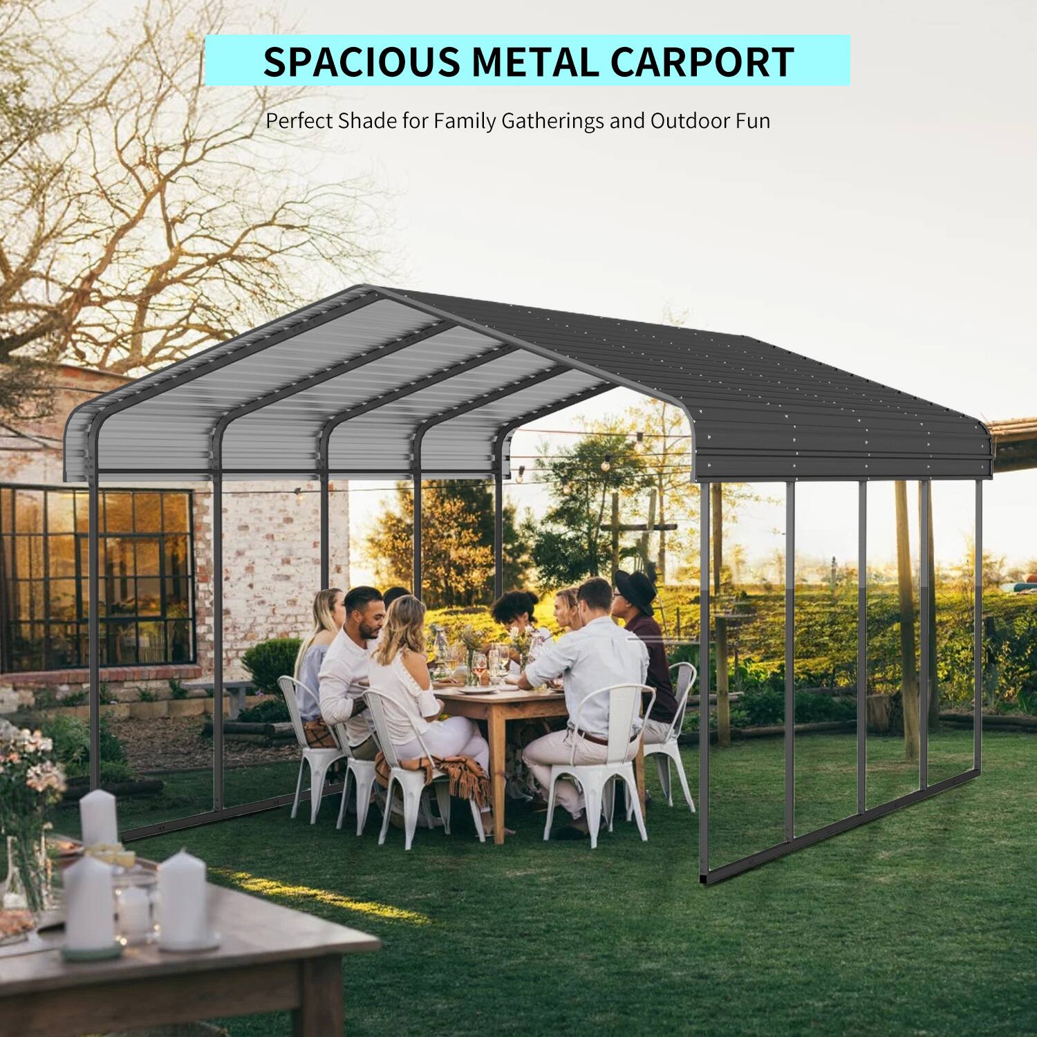 SPACIOUS METAL CARPORT  
Perfect Shade for Family Gatherings and Outdoor Fun