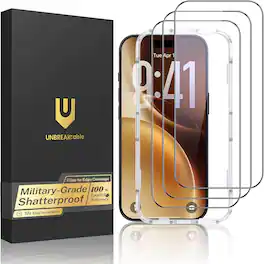 UNBREAKcable - 3-Pack Full Coverage Screen Protector Tempered Glass for iPhone 18 Pro - Clear