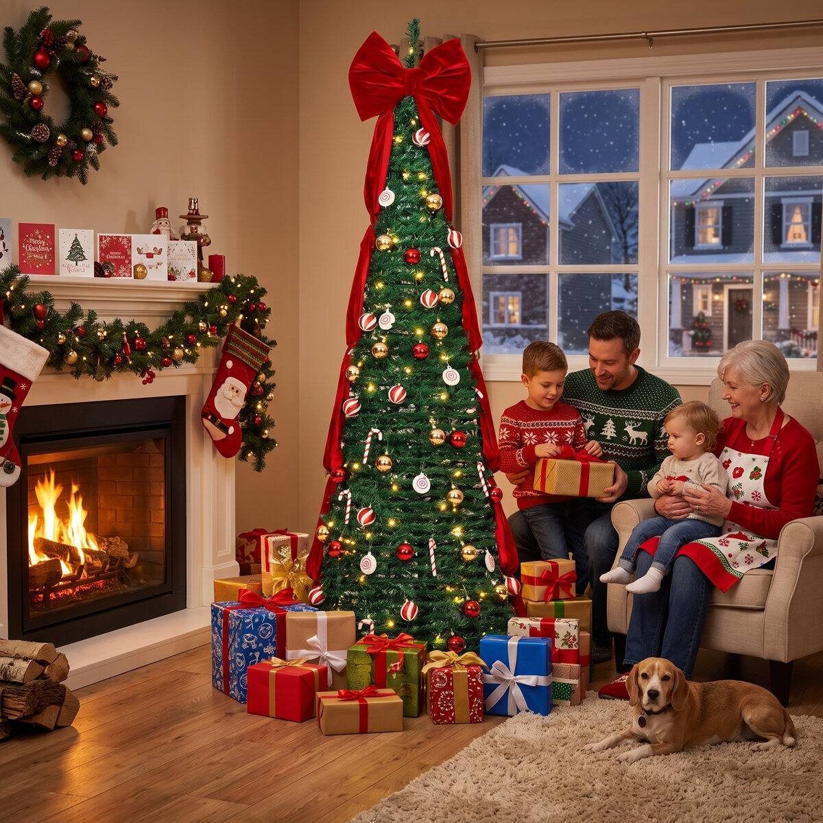 Alt View 1. Wisairt - 6FT Pop-Up Christmas Tree, 200 Warm White LEDs 8 Modes with Ornaments Set - Green.