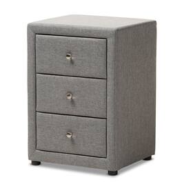 Baxton Studio - Tessa Modern and Contemporary Fabric Upholstered 3-Drawer Nightstand - Gray