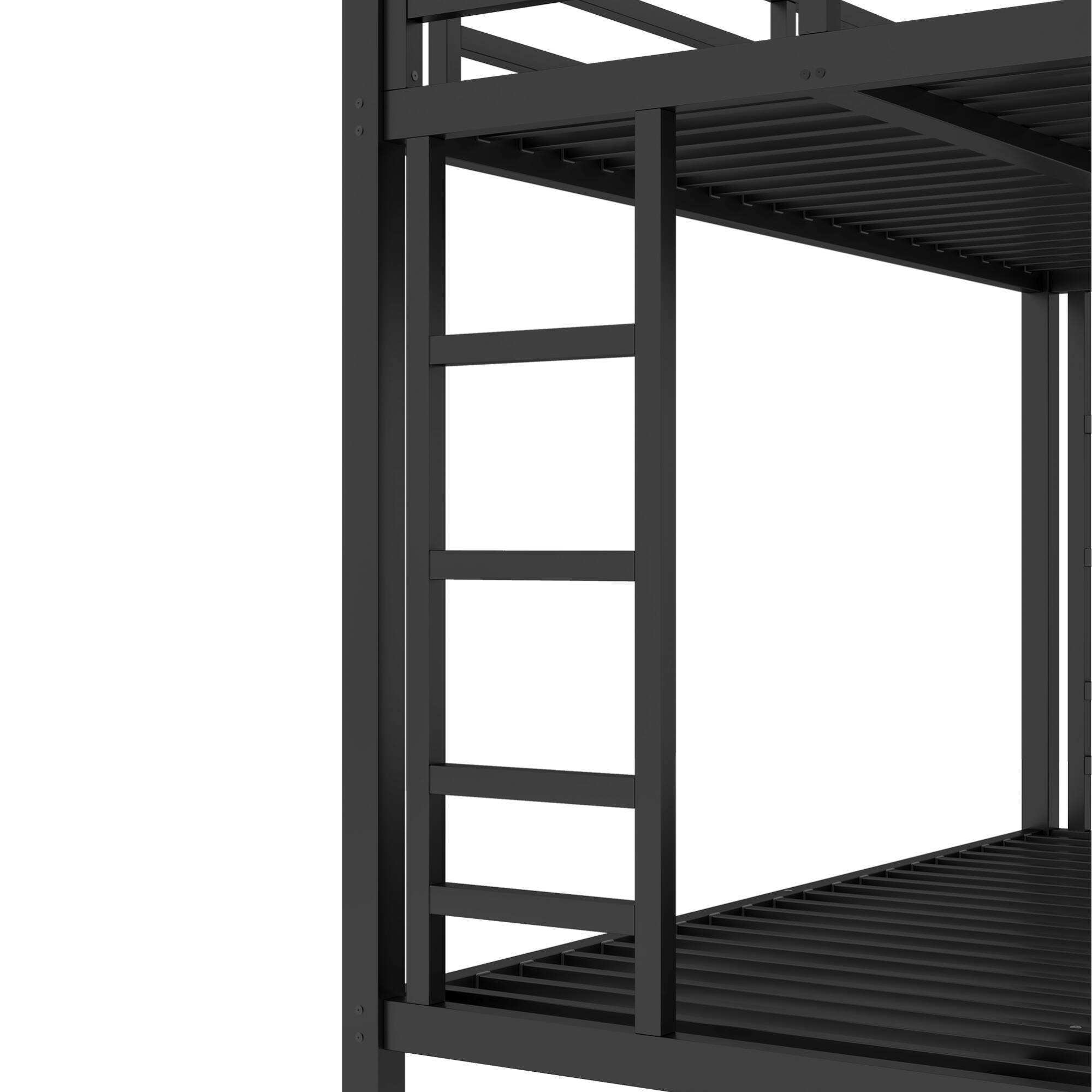 Alt View 4. GOODSILO - Space-Saving Twin Over Full Bunk Bed for Teens and Adults with Noise Reduction and Sturdy Metal Frame - Black.