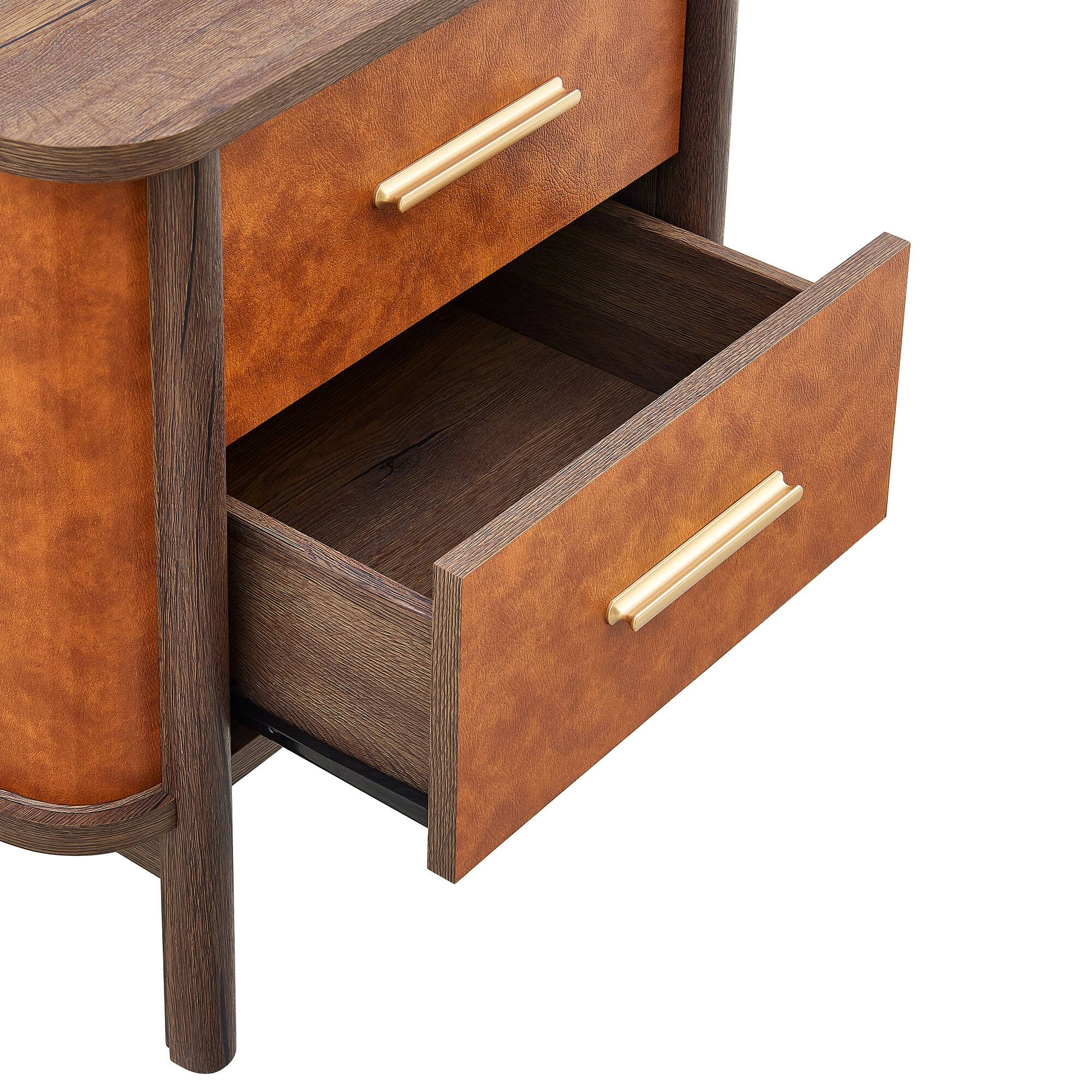 Alt View 5. Modway - Coralie 2-Drawer Curved Vegan Leather Nightstand by Modway - Walnut Tan.