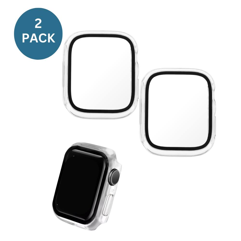 Alt View 1. Qixxronics - 2PACK for Apple Watch Series 6/5/4/SE1/SE2 [44mm] Case, Built-in Tempered Glass Screen Protector - Clear.
