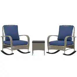 Outsunny - Piece Wicker Patio Furniture Set, Outdoor PE Rattan Rocking Chairs with Coffee Table - Gray