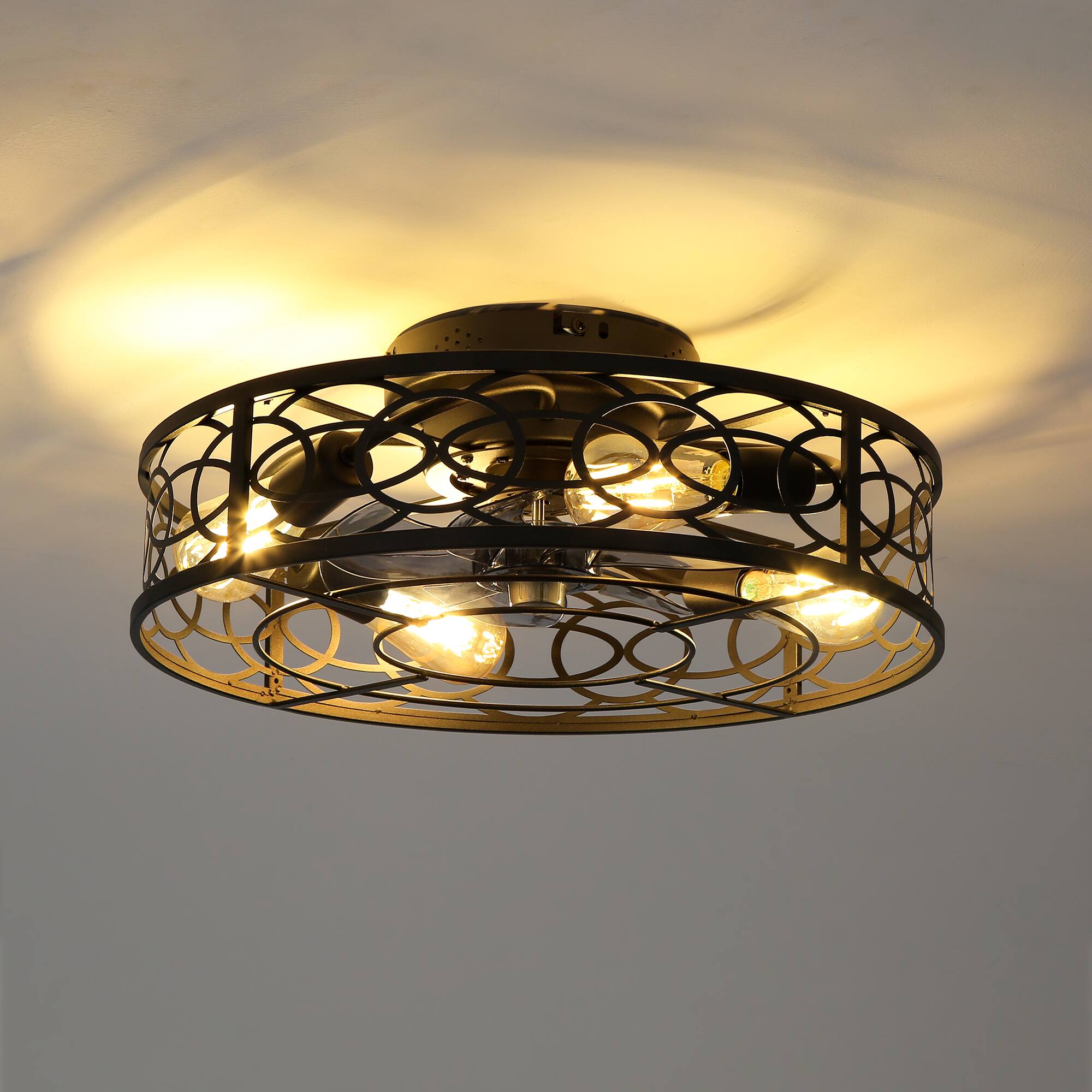 Front. Sofucor - Farmhouse Ceiling Fans w/ Light Remote Flush Mount Rustic Ceiling Fan Boho Bladeless Country Caged Ceiling Light Fixture - Deep Black.