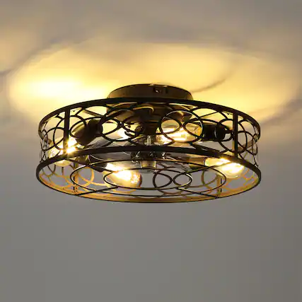 Front. Sofucor - Farmhouse Ceiling Fans w/ Light Remote Flush Mount Rustic Ceiling Fan Boho Bladeless Country Caged Ceiling Light Fixture - Matte Black 2.