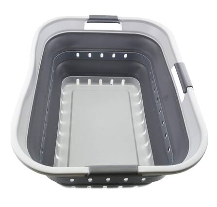 Front. NICHOLAS KLEIN - 42l allon Collapsible Plastic Laundry Basket - Foldable Pop Up Storage Container organizer Portable - Grey/Dark Grey.