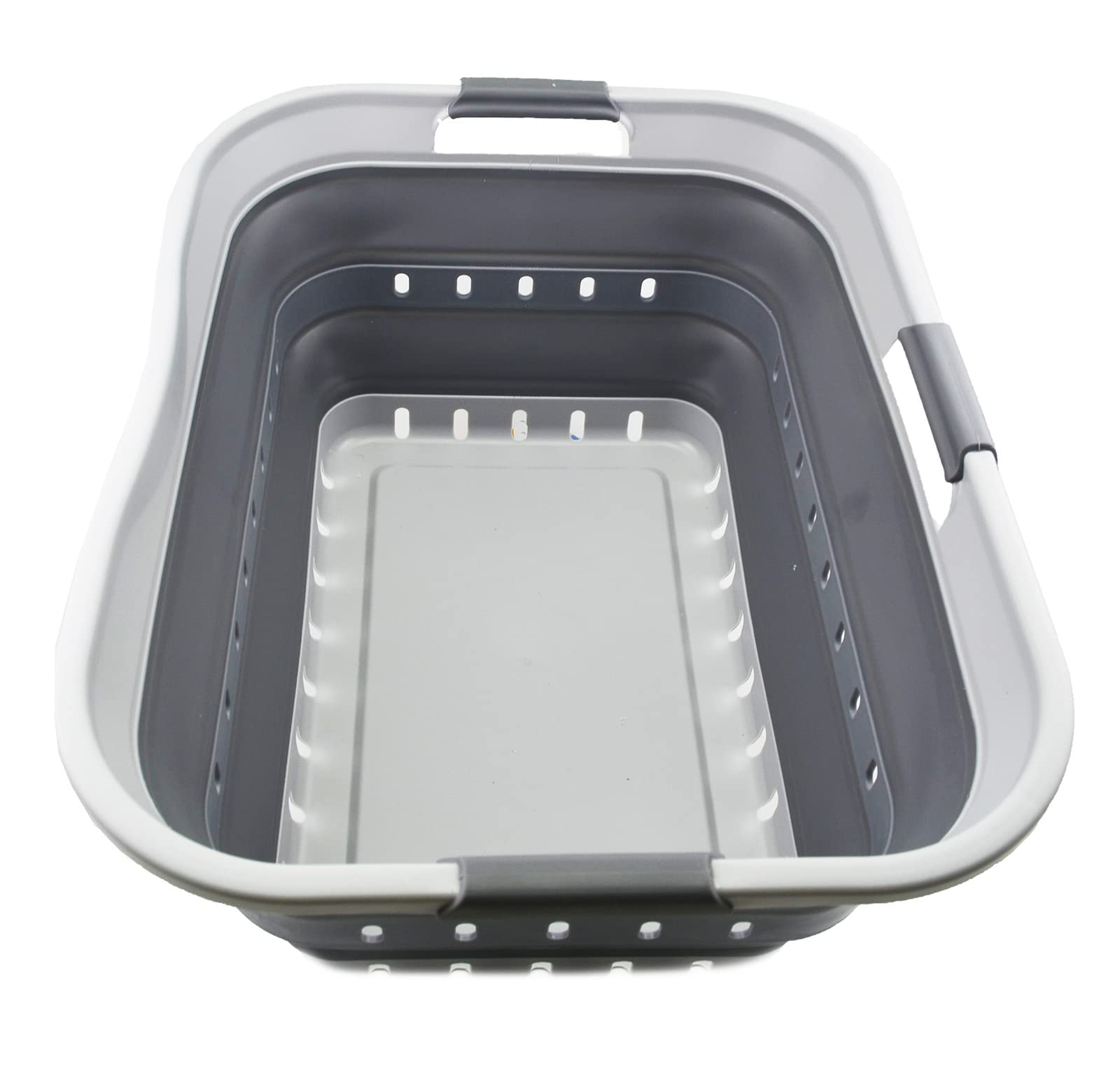 Front. NICHOLAS KLEIN - 42l allon Collapsible Plastic Laundry Basket - Foldable Pop Up Storage Container organizer Portable - Grey/Dark Grey.