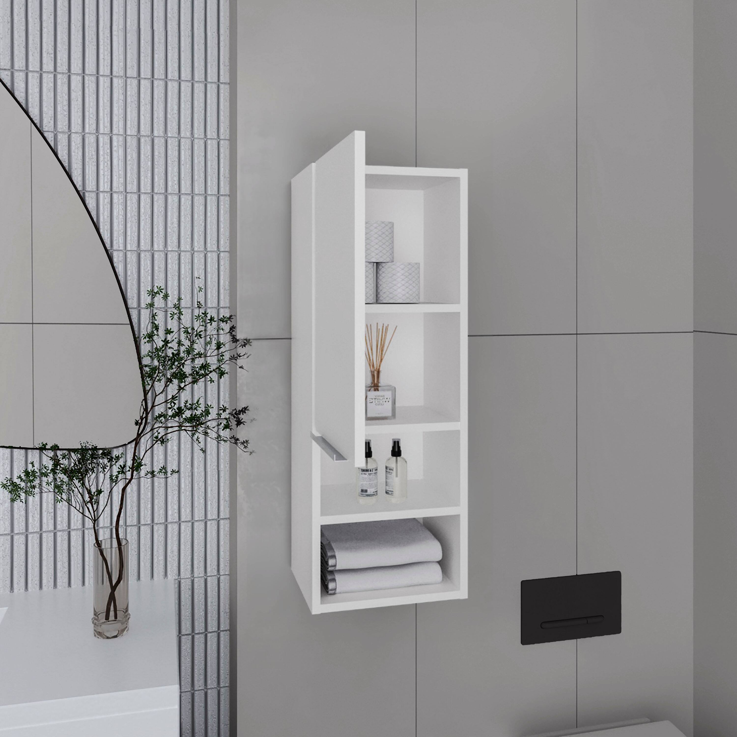 Left. TuHome - Mila Bathroom Cabinet, Two Interior Shelves, Two External Shelves, Single Door Cabinet - White.