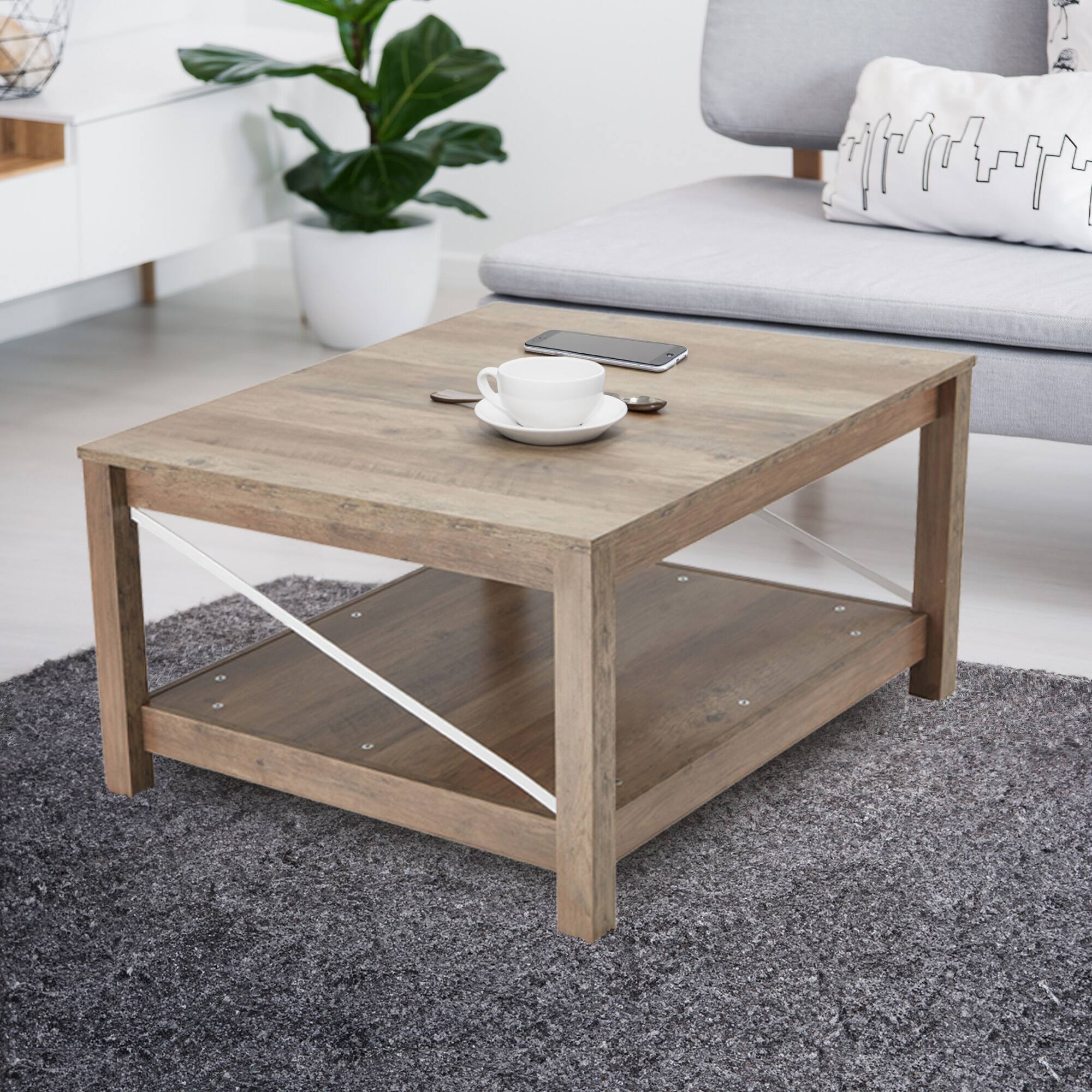 Alt View 3. JOMEED - JOMEED 31.5" Square Coffee Table Modern Farmhouse Living Room Furniture, Beige - Beige.