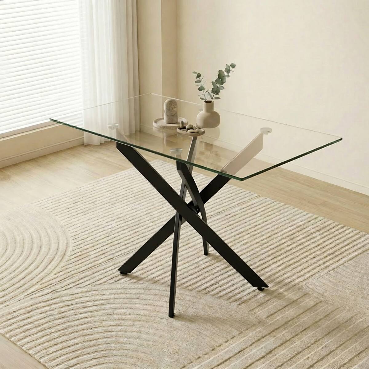 Alt View 6. Loheer - Loheer Rectangular Glass Dining Table with Black Metal Legs, 47.24 Inch Modern Table - Black.