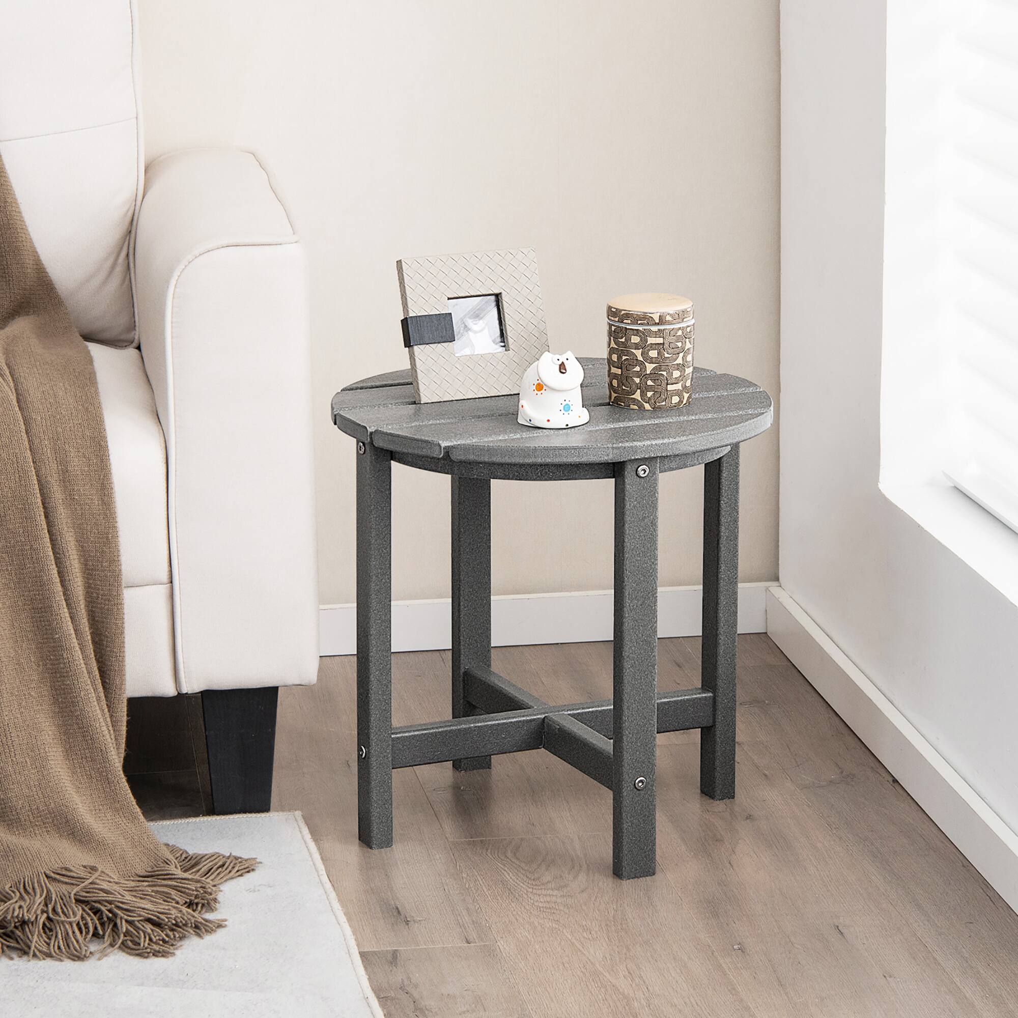 Alt View 4. Costway - Costway 18" Patio Adirondack Side Table Weather Resistant HDPE Garden Navy - Grey.