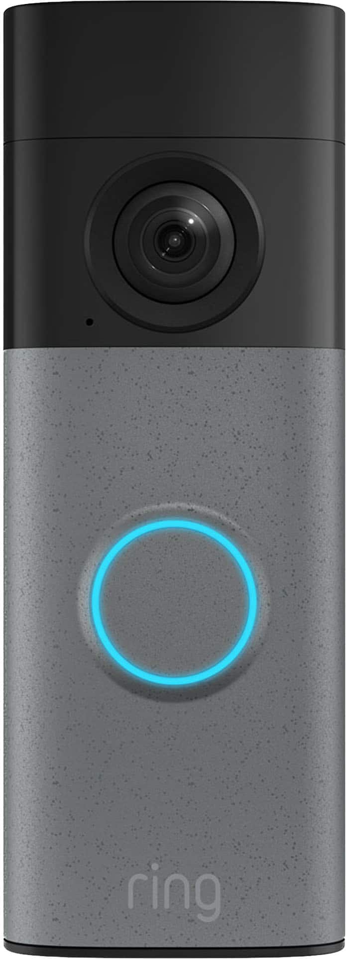 Front. Ring - Ring Battery Doorbell (newest model) Retinal 2K with wide-angle video, up to 6x Zoom, Two-Way Talk, and Built-In Battery - Speckled Grey.