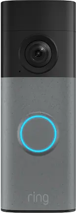 Front. Ring - Ring Battery Doorbell (newest model) Retinal 2K with wide-angle video, up to 6x Zoom, Two-Way Talk, and Built-In Battery - Speckled Grey.