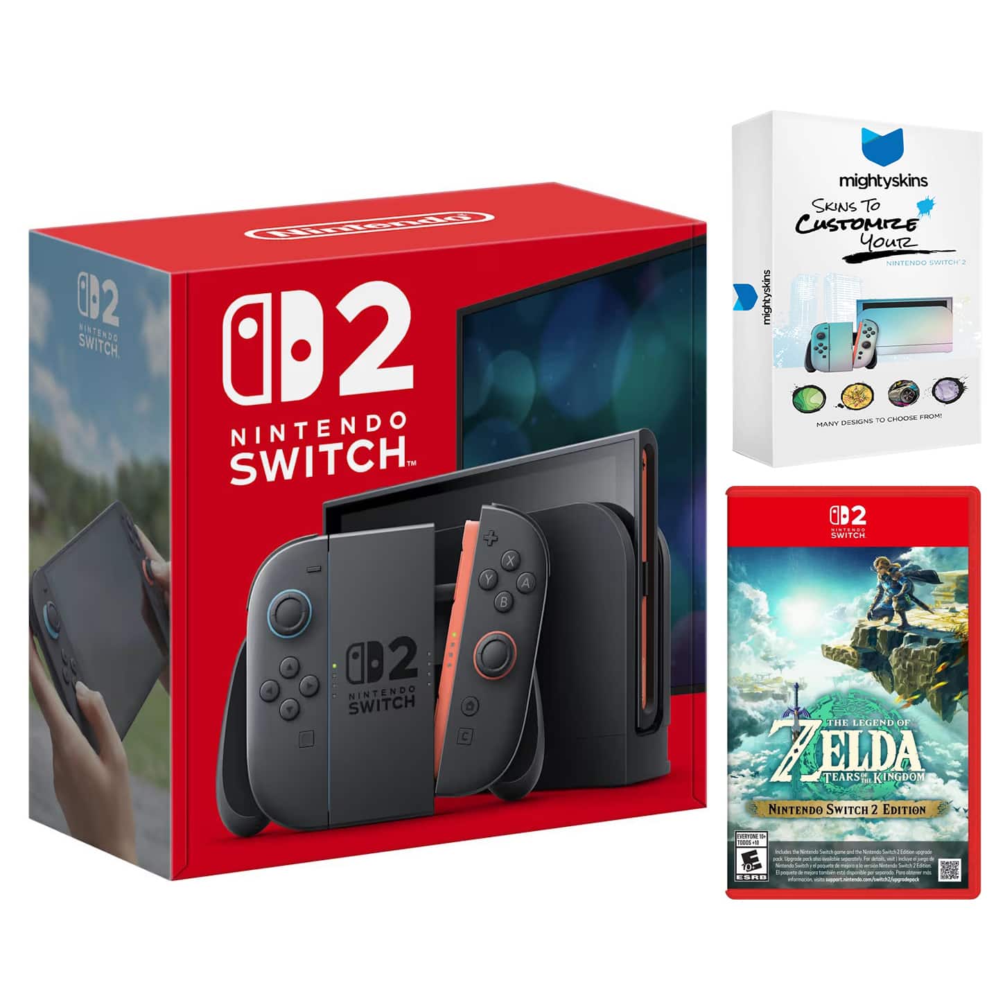 Switch 2 Video Game Console with Legend of Zelda Tears of the Kingdom and MightySkins Code Bundle - Nintendo Switch 2