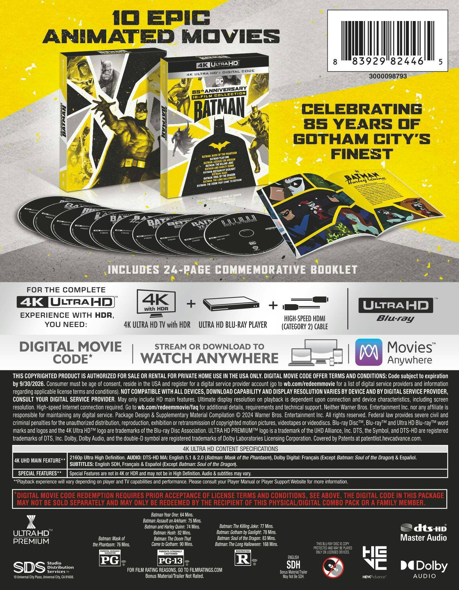 Back. Batman: 85th Anniversary 10-Film Collection   - 4K Blu-Ray.