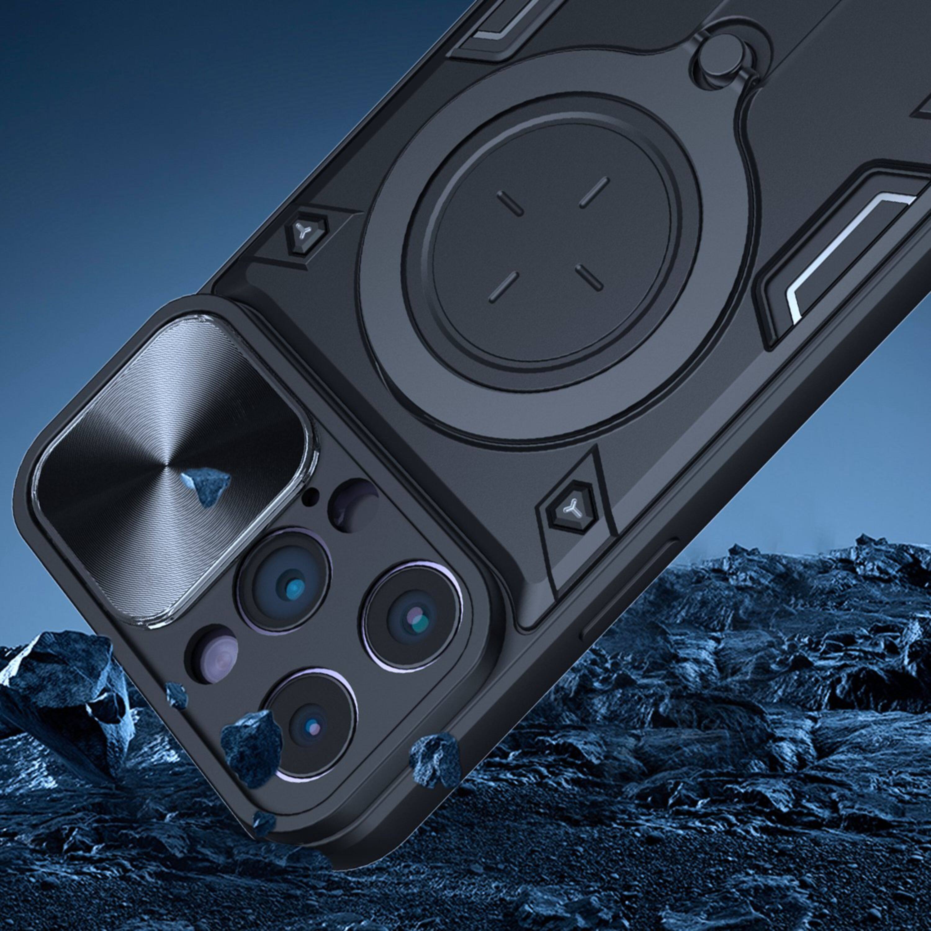 Left. Kitcheniva - Magnetic Sliding Lens Stand Case For iPhone 14 Pro Max Black - Black.