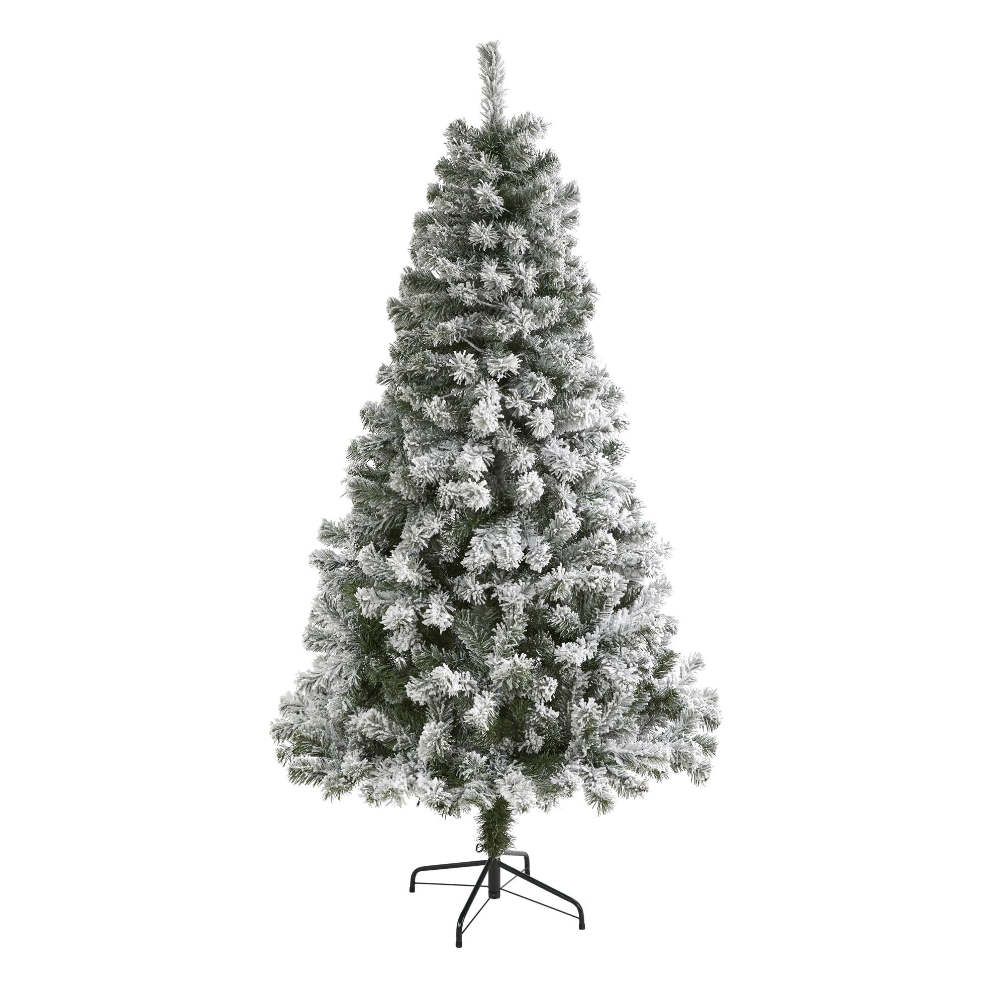 BreeBe - 6' Flocked West Virginia Fir Christmas Tree with 550 Tips - White, Green
