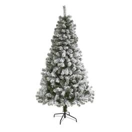 BreeBe - 6' Flocked West Virginia Fir Christmas Tree with 550 Tips - White, Green