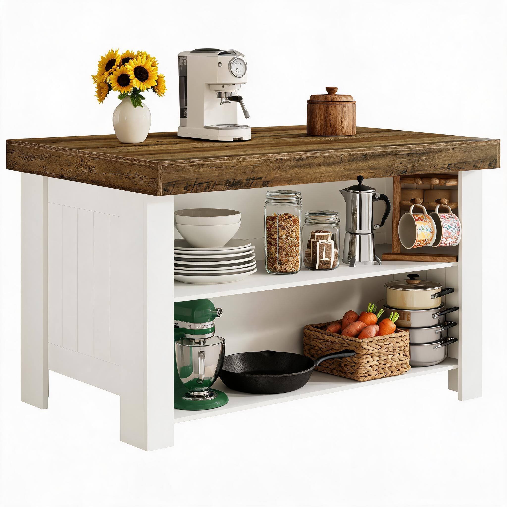 Alt View 6. Tribesigns - 55" Kitchen Island with Shelves and Seating - White.